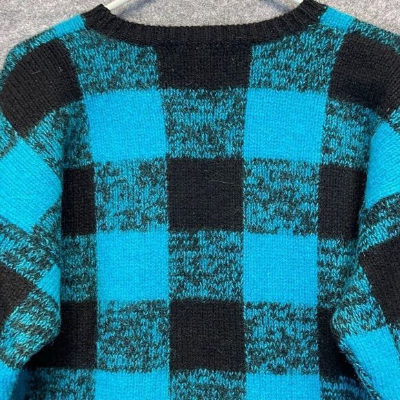 Vintage GAP Clothing Sweater Women's Medium Blue Black Check Thick Knit Wool - Picture 8 of 12